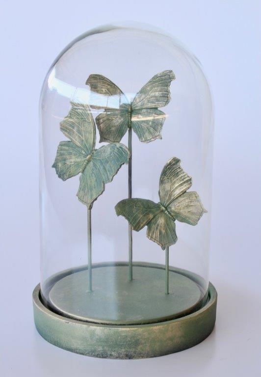 Green Butterflies In Glass Dome